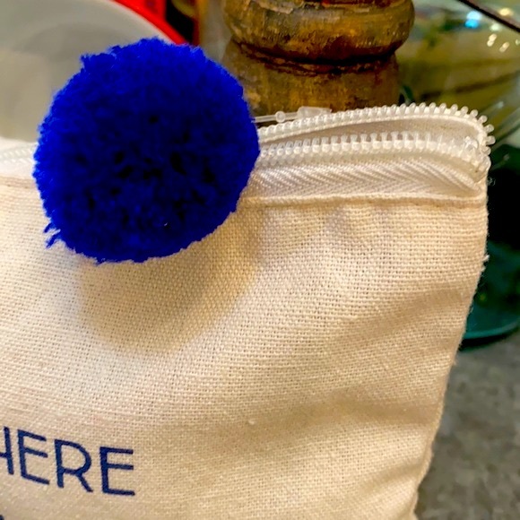 Ever Ellis Canvas And Blue Pom Zip Pack Sack “I’m Just Here To Pet All The Dogs” - Picture 6 of 9